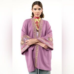 NWT Aratta Juliette Embelished French Terry Kimono in Purple - One Size